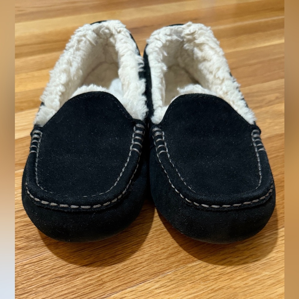 UGG Black Suede Moccasins with Plush Lining